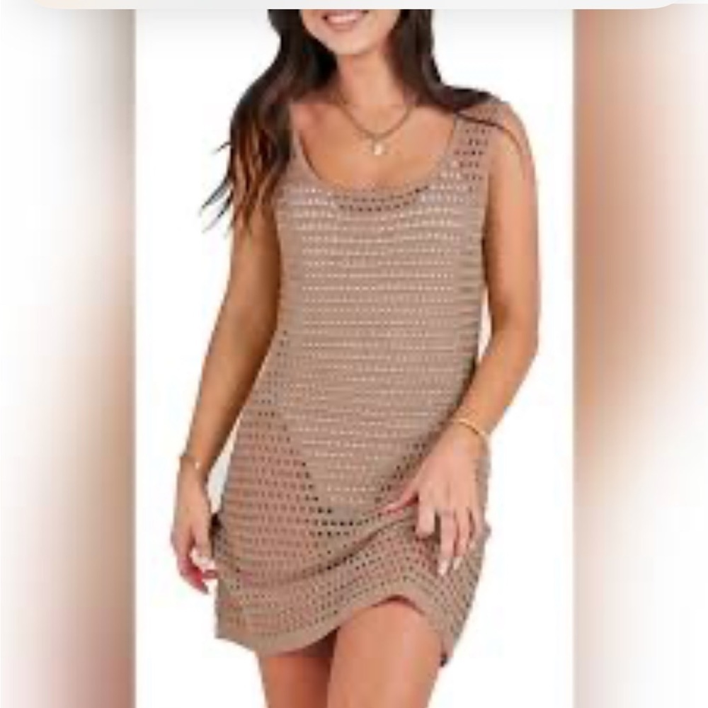H&M Tan -Khaki Crochet Dress-Tunic-Cover up -everyday option  -Sz 6 😍​​​…